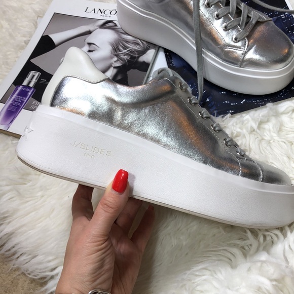 J/SLIDES Hally Silver Metallic Leather Sneaker - Picture 9 of 11